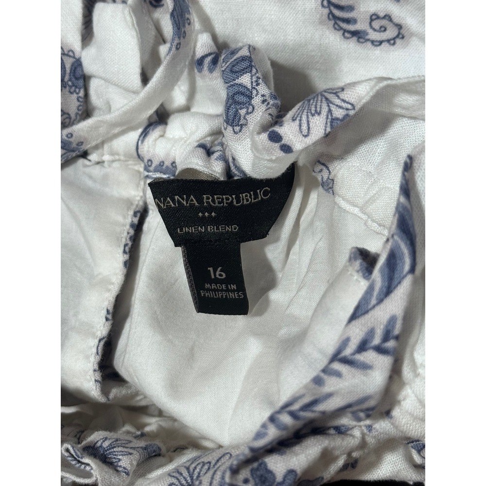 Banana Republic Halter Top Womens 16 White Blue Excellent Linen Blend Paisley - Picture 8 of 8